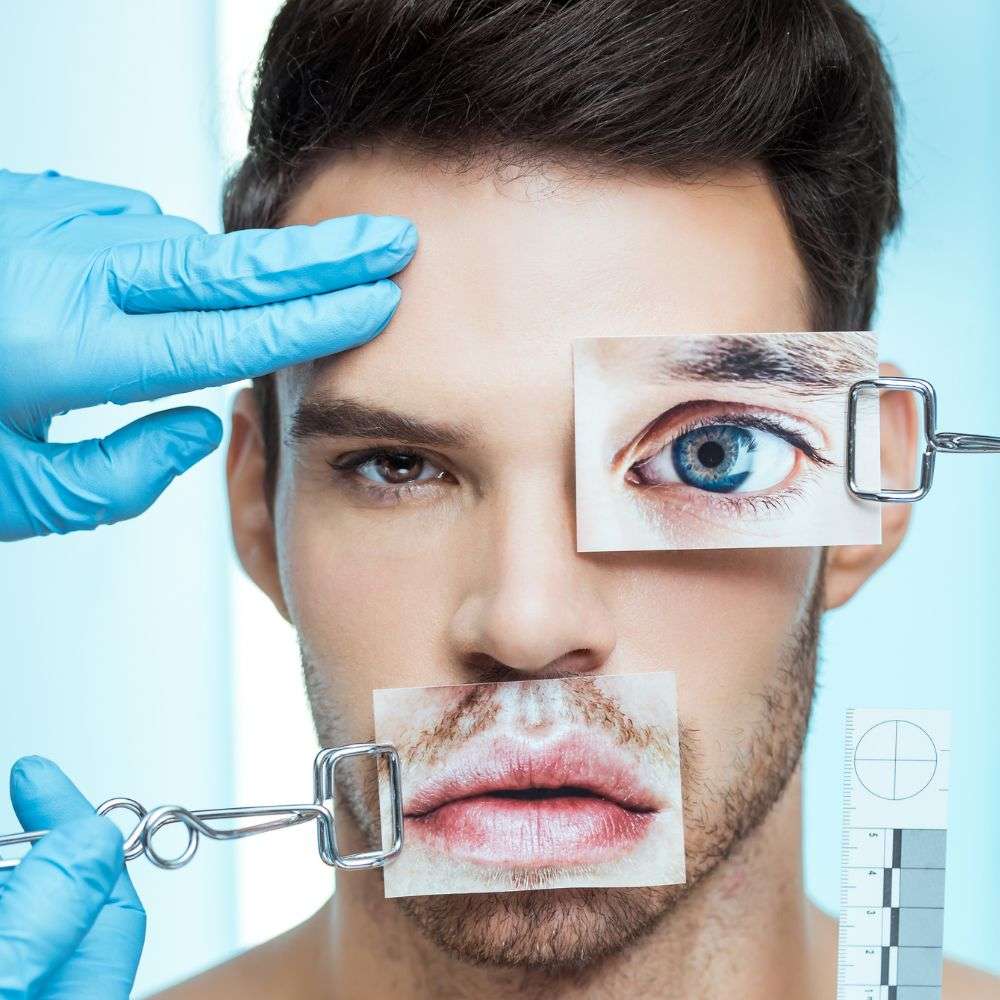 A man with a perfect face getting plastic surgery as it's becoming more popular amongst men.